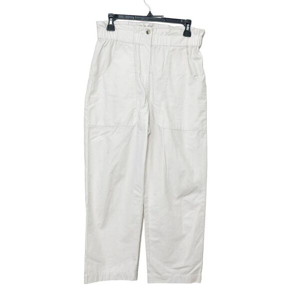 ba&sh Ecru Cotton Stone Pants Women’s Size Small Cropped Paperbag High Rise - Picture 2 of 14